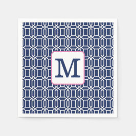 Preppy Navy Vit Oktagon Monogram Initial Pappersservett