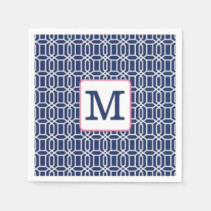 Preppy Navy Vit Oktagon Monogram Initial Pappersservett