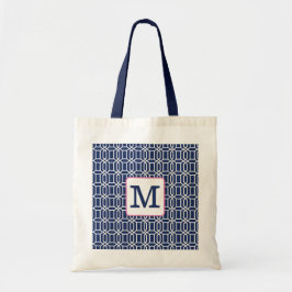 Preppy Navy Vit Oktagonisk Geometrisk Monogram Tygkasse