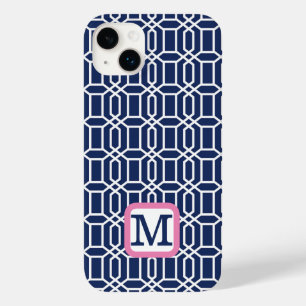Preppy Navy White Octagon Monogram