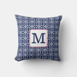 Preppy Navy White Octagon Monogram Initial Kudde