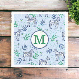 Preppy Navy Zebra Martinis Blue Monogram Pappersservett
