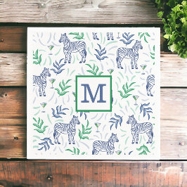 Preppy Navy Zebra Martinis White Monogram Pappersservett