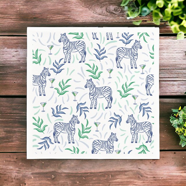 Preppy Navy Zebra Martinis White Pappersservett (Skapare uppladdad)