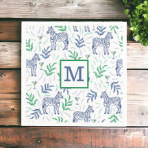 Preppy Navy Zebras Martinis / Navy Monogram Vit