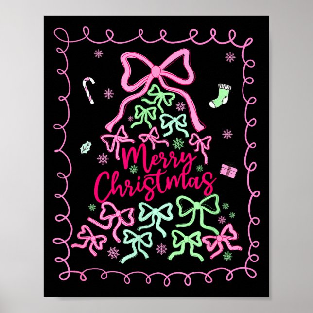 Preppy Nk Coquette Bow Christmas Tree Girly Xmas H Poster (Framsidan)
