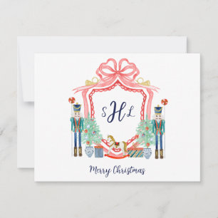 Preppy Nutcracker Monogram Photo jul Card Anteckningskort