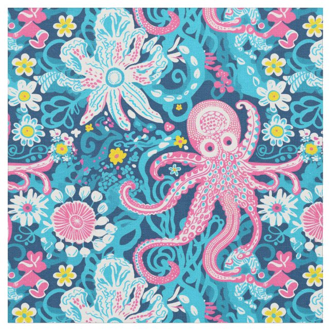 Preppy Octopus Garden Tyg (Närbild)