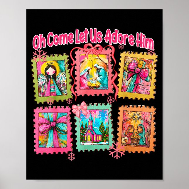 Preppy Oh Come Let Us Adore Him Christian Christma Poster (Framsidan)