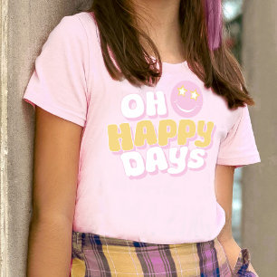 Preppy Oh Lycklig Days slogan smilie ansikte T Shirt