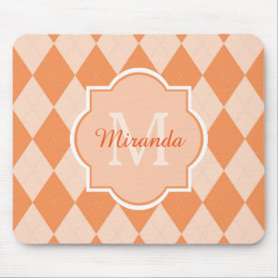 Preppy Orange Argyle Girly Monogram och Namn Musmatta