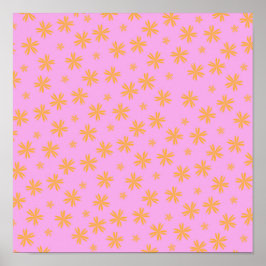 Preppy Orange Rosa Hippie Flower Mönster Poster