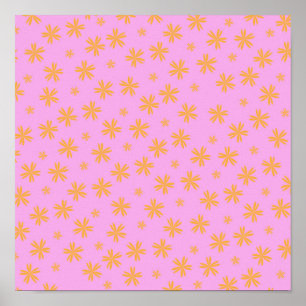 Preppy Orange Rosa Hippie Flower Mönster Poster
