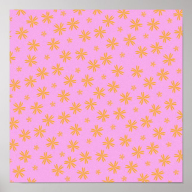 Preppy Orange Rosa Hippie Flower Mönster Poster (Framsidan)