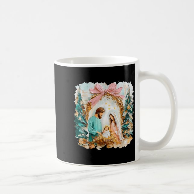 Preppy Painted Christian Nativity Scene God Faith  Kaffemugg (Höger)