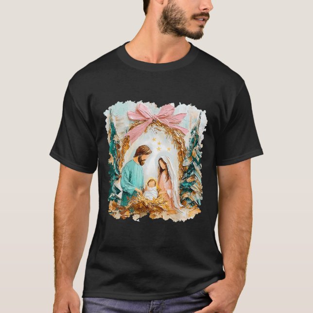 Preppy Painted Christian Nativity Scene God Faith  T Shirt (Framsida)