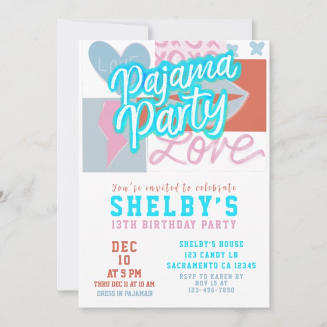 Preppy Pajama Party Girls Birthday Inbjudningar (Framsida)