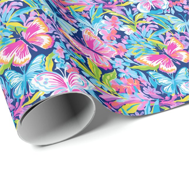 Preppy Palm Beach Butterflies Presentpapper (Rullad Hörn)