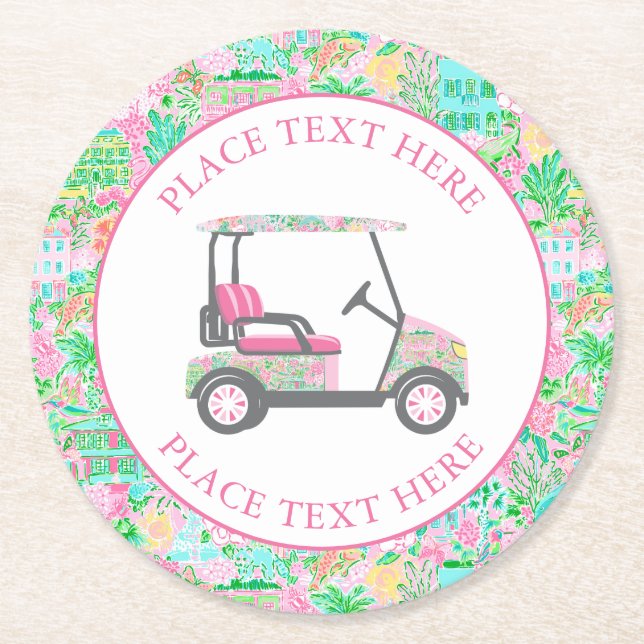 Preppy Palm Beach Golf Cart Underlägg Papper Rund (Framsidan)