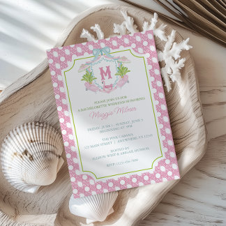 Preppy Palm Beach Monogram Crest Party Inbjudningar