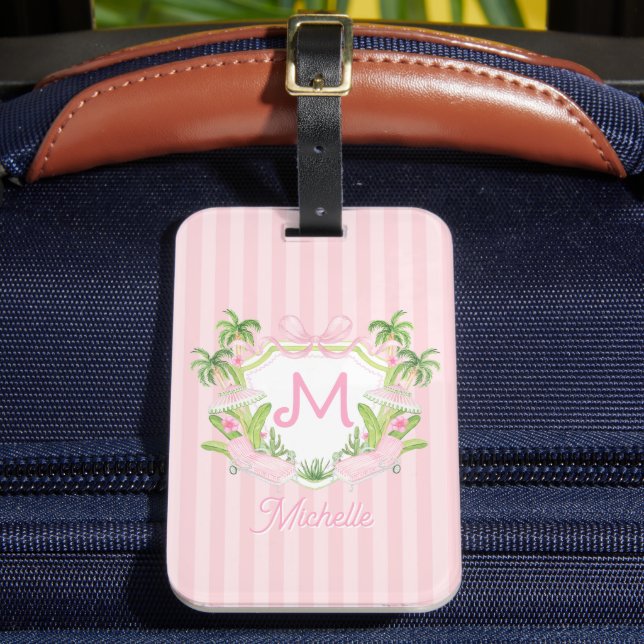 Preppy Palm Beach Monogram-krön Bagagebricka (Framsida Insitu 2)