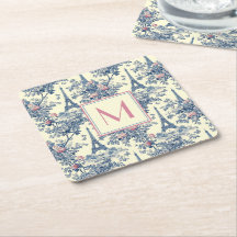 Preppy Paris Toile Rosa och Blue Monogram
