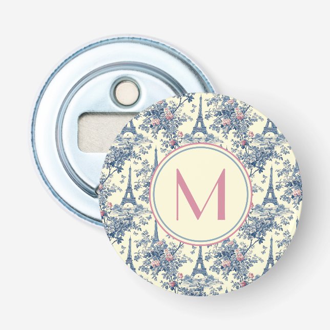 Preppy Parisian Toile Monogram Flasköppnare (Framsidan)