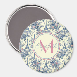 Preppy Parisian Toile Monogram Magnet