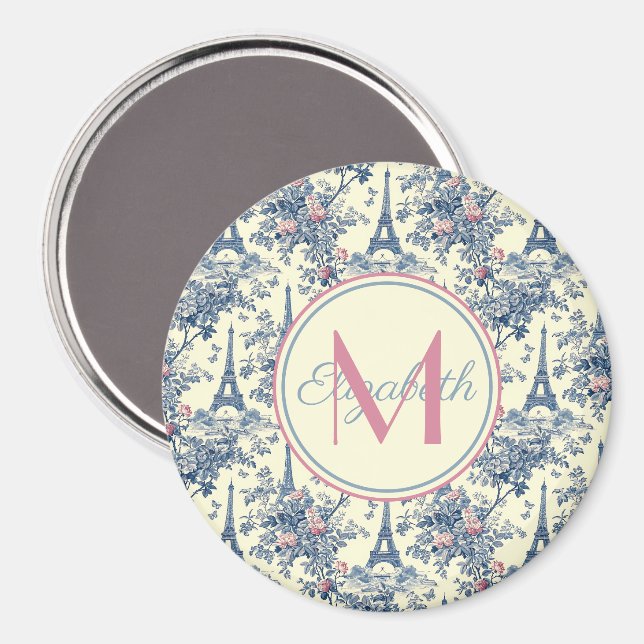 Preppy Parisian Toile Monogram Magnet (Front/Back)