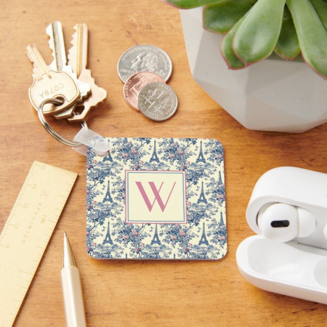 Preppy Parisian Toile Monogram Nyckelring (Skrivbord)