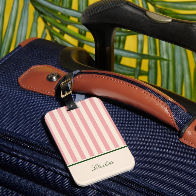 Preppy Pastell Rosa Randig Bagagebricka (Framsida Insitu 1)