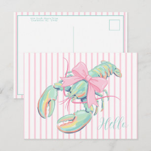 Preppy Pastell Vattenfärg Hummer på Ränder Vykort