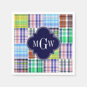 Preppy Patchwork Madras Marin Fyrklöver Monogram Pappersservett