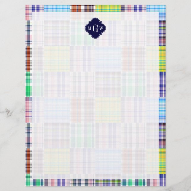 Preppy Patchwork Madras Navy Quatrefoil Monogram (Framsida)