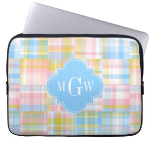 Preppy Patchwork Madras Pastel Quatrefoil Initiale Laptop Sleeve