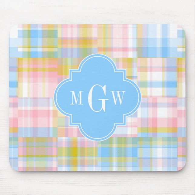 Preppy Patchwork Madras Pastel Quatrefoil Initiale Musmatta (Framsidan)