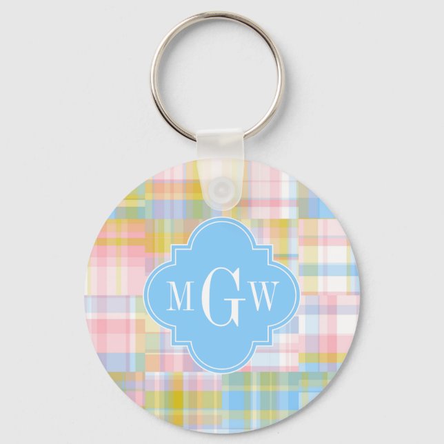 Preppy Patchwork Madras Pastel Quatrefoil Initiale Nyckelring (Framsida)