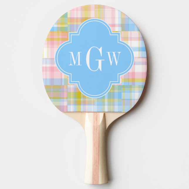 Preppy Patchwork Madras Pastel Quatrefoil Initiale Pingisracket (Framsidan)