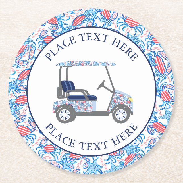 Preppy Patriotic Crabs Golf Cart Underlägg Papper Rund (Framsidan)