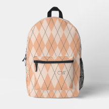 Preppy Peach Fuzz Argyle Print Monogram Initialer