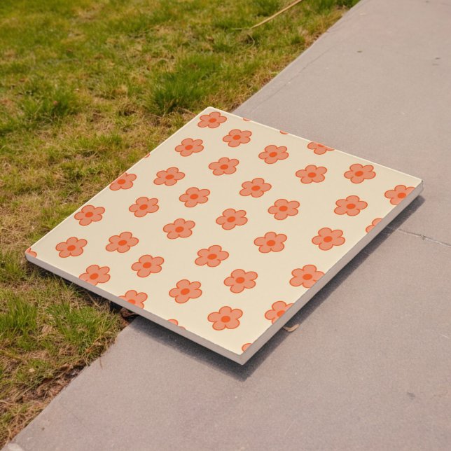 Preppy Peach Orange Hippie Flower Kakelplatta (Skapare uppladdad)