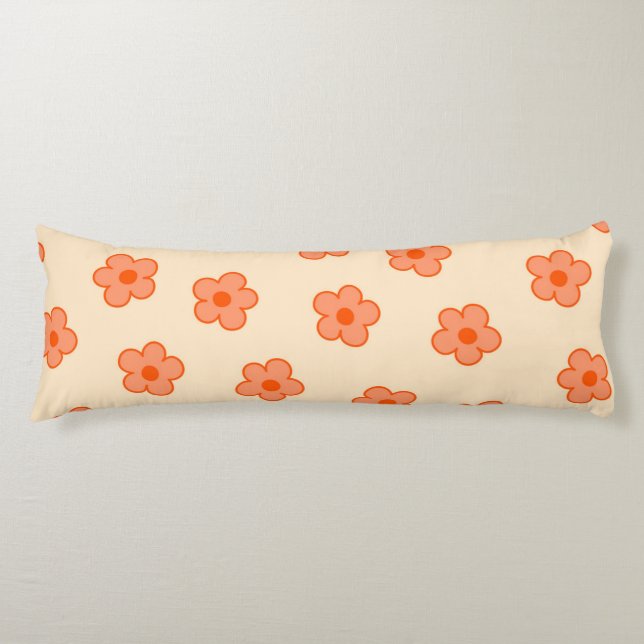 Preppy Peach Orange Hippie Flower Kroppskudde (Framsidan)