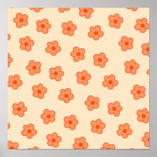 Preppy Peach Orange Hippie Flower Poster