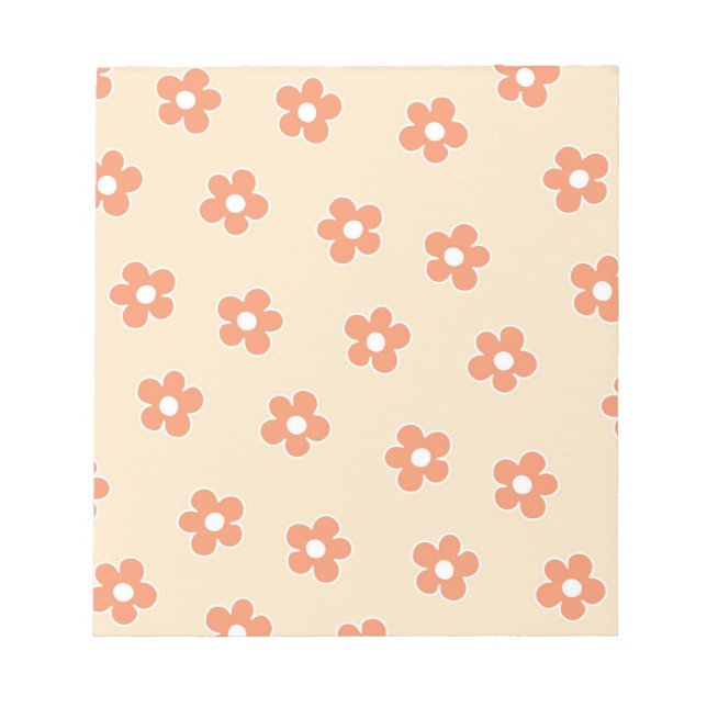 Preppy Peach White Hippie Flower Mönster Anteckningsblock (Framsida)