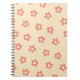 Preppy Peach White Hippie Flower Mönster Anteckningsbok