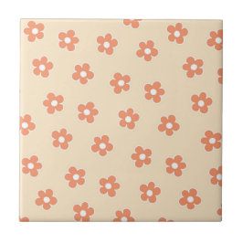 Preppy Peach White Hippie Flower Mönster Kakelplatta