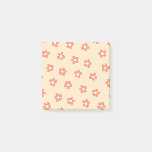 Preppy Peach White Hippie Flower Mönster Post-it Block (Framsida)