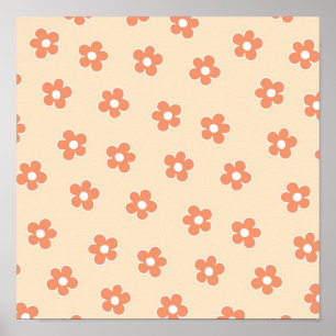 Preppy Peach White Hippie Flower Mönster Poster
