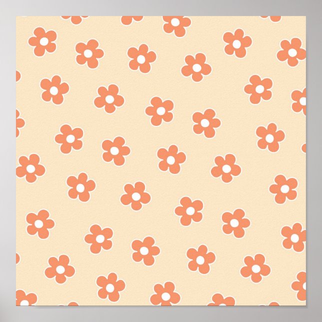 Preppy Peach White Hippie Flower Mönster Poster (Framsidan)