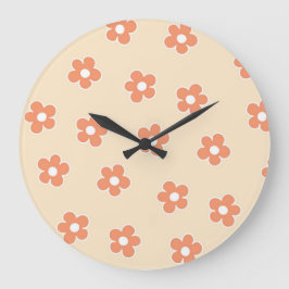 Preppy Peach White Hippie Flower Mönster Stor Klocka